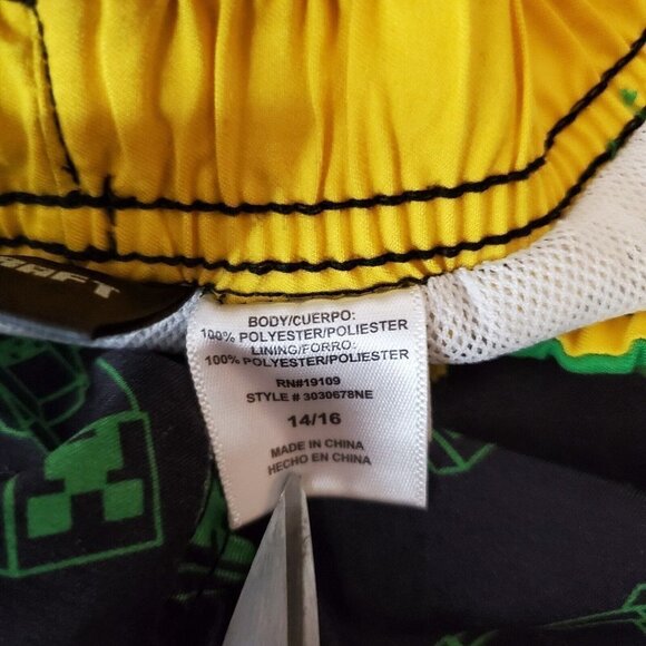 MINECRAFT Swimtrunks Boys 14/16 Green Black Creeper Mojang Beach Built-in Brief - Picture 3 of 6